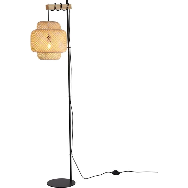 Lampadaire en bois avec abat-jour moderne en osier, H157 cm