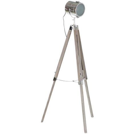 Lampadaire en bois et métal coloris marron clair / argenté - diamètre 66 x hauteur 142 cm -PEGANE-