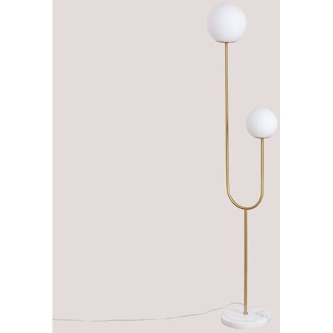 Lampadaire en fer, marbre et deux boules de verre Niama SKLUM Doré