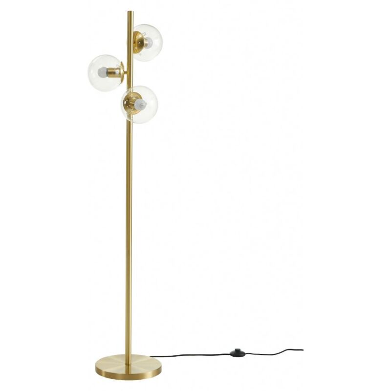 Lampadaire en laiton brossé et 3 globes en verre vintage - h. 148 cm - yukon
