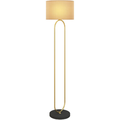Lampadaire en lin doré et noir 156 cm, douille E27, interrupteur au pied, moderne pour salon et chambre