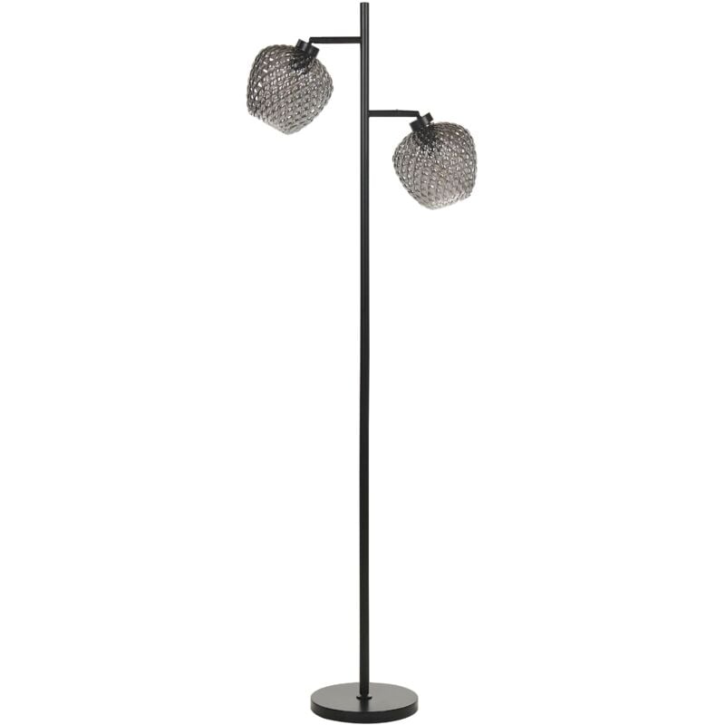Lampadaire en Métal Noir à 2 Abat-Jours Gris Fumé Moderne pour Salon Etude Sherry