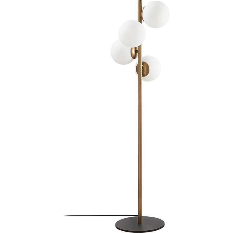 Lampadaire en métal et verre 4 globes - H. 130 cm - Doré et blanc - FAZE
