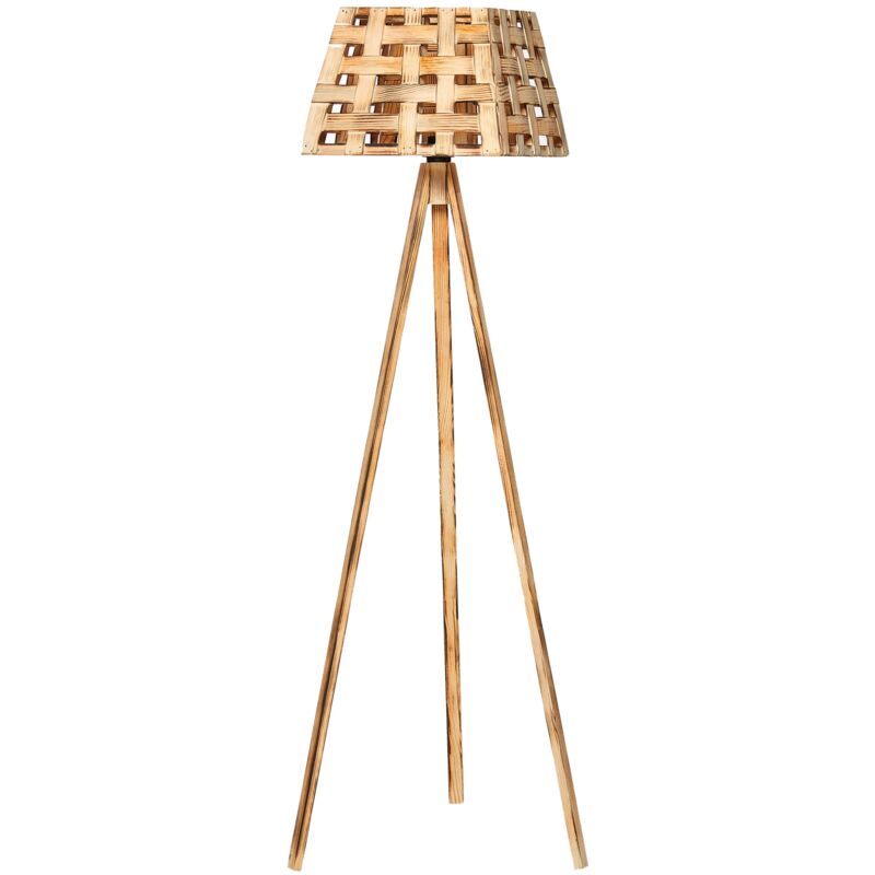 Lampadaire 143 cm. pin naturel effet brûlé, type e 27 Max 45 - 60 w - 'tanganica' - Effet brûlé en pin naturel - Wellhome