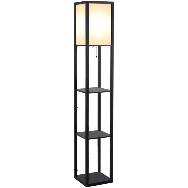 Lampadaire étagère lampe étagère 26L x 26l x 160H cm 3 étagères 4 niveaux mdf noir