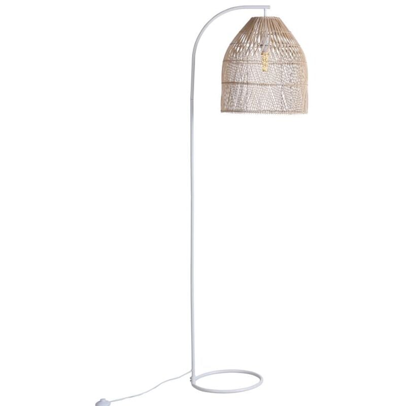 Lampadaire ethnique en fer et rotin - H.177 cm - naturel et blanc - PARNAIBA