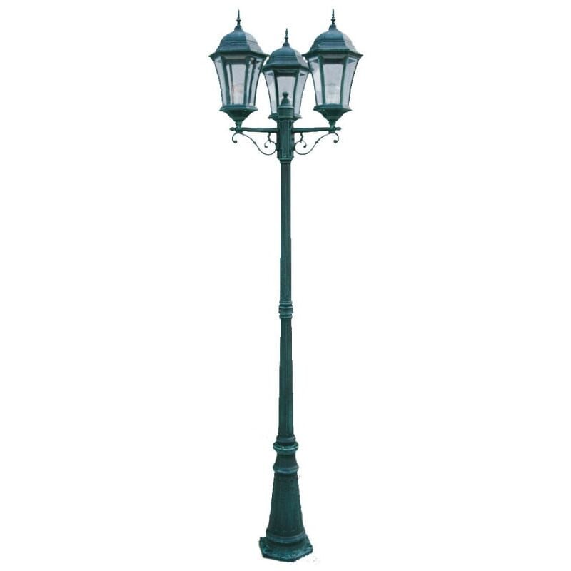 Lampadaire Extérieur 3 Têtes 3x100W Fonte Vert