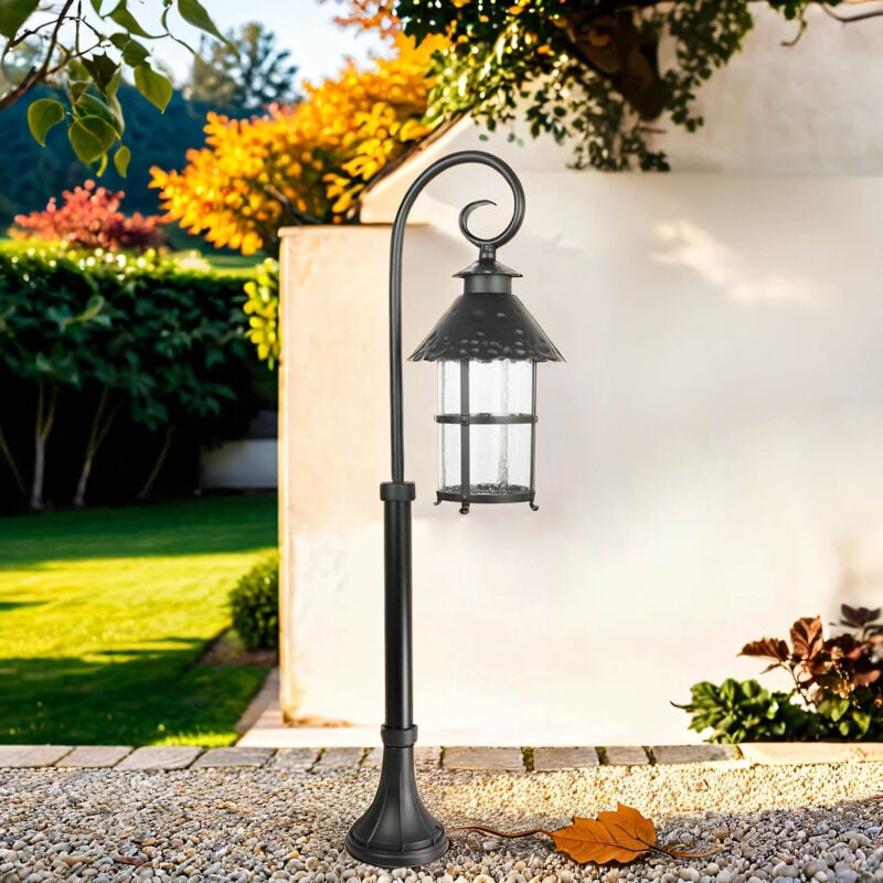 Lampadaire extérieur 86 cm E27 IP23 Noir Cour Maison Verre Métal Rustique Lanterne d'allée