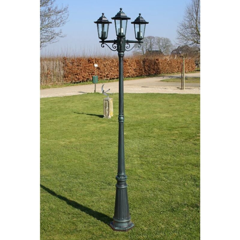 Lampadaire de jardin 3 bras 215 cm Vert foncé/Noir Aluminium Vidaxl