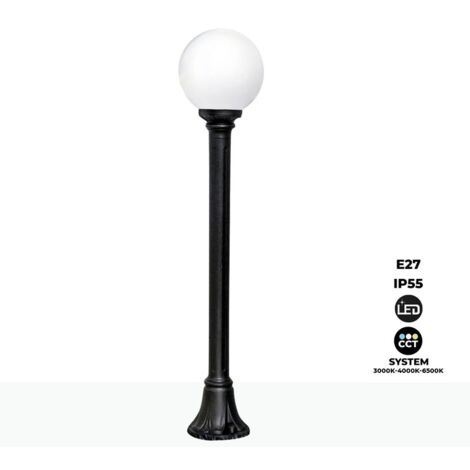 Lampadaire extérieur LED 8,5W E27 IP55 – Diffuseur opale 250mm – Base résine antichoc – Couleur noir pour espaces extérieurs – Fumagalli
