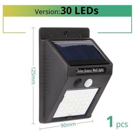 Lampadaire extérieur - Solaire - 30 LED - Détecteur de mouvement PIR - Imperméable - Noir