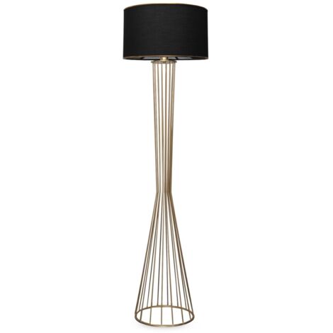 Lampadaire filaire sablier Tisha 155cm Métal Or et Tissu Noir