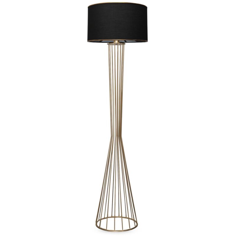 Lampadaire filaire sablier Tisha 155cm Métal Or et Tissu Noir Lampadaire filaire sablier Tisha 155cm Métal Or et Tissu Noir