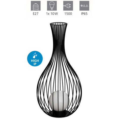 Lampadaire Fossombrone Noir H: 68.5cm Ø: 32cm avec câble + prise IP65