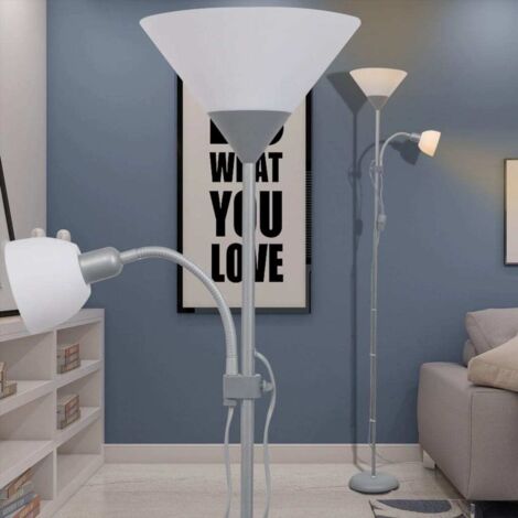 Vidaxl – Lampadaire liseuse gris en acier – Hauteur 180 cm – Double interrupteur – Éclairage uplighter et lampe de lecture – Longueur de câble 2,8 m