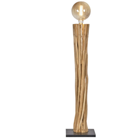 Lampadaire H. 116 cm branches en bois de teck et socle noir - BANZAÏ