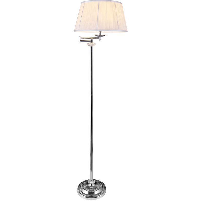 Lampadaire Lampe sur Pied Métal Cristal Artistique Tissu Blanc Chrome 1 x E27 158cm