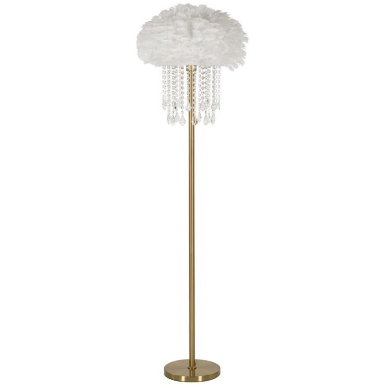 Lampadaire Imitation Plume "Diamon" 165cm Or & Blanc Lampadaire Imitation Plume "Diamon" 165cm Or & Blanc