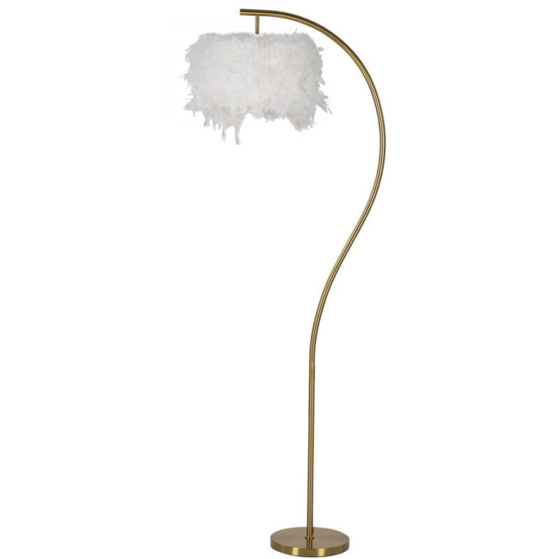Lampadaire Imitation Plume "Semi Arc" 170cm Or & Blanc Lampadaire Imitation Plume "Semi Arc" 170cm Or & Blanc