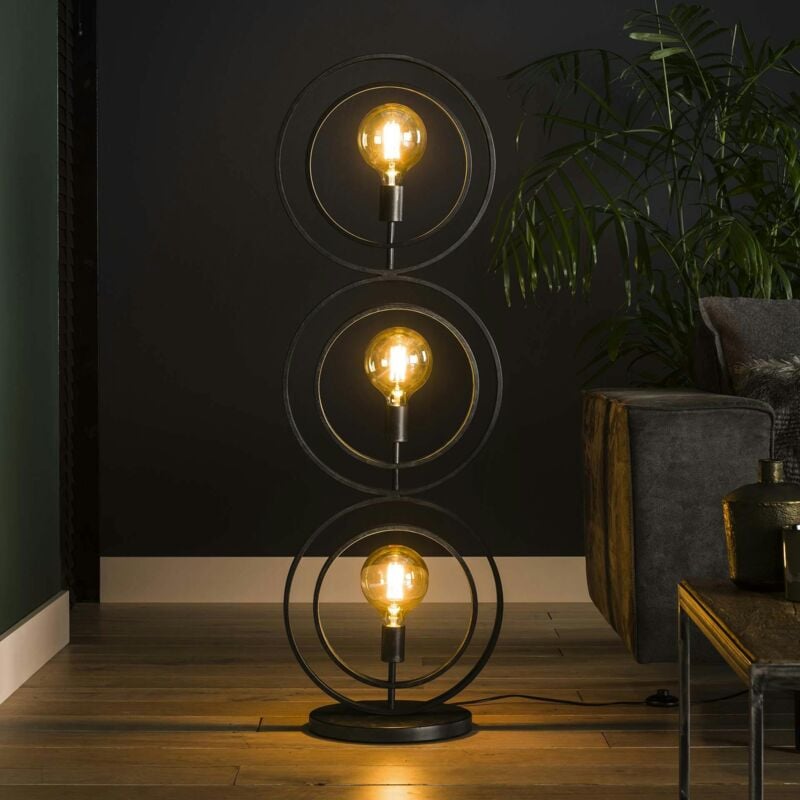 Lampadaire industriel anneaux doubles 3 lampes tribeca