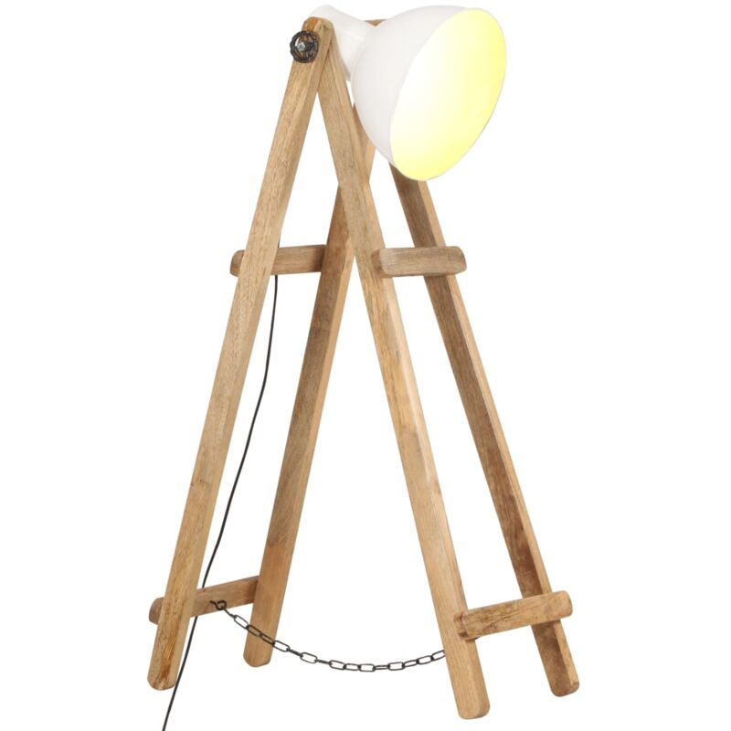 Lampadaire Blanc E27 Bois de manguier massif