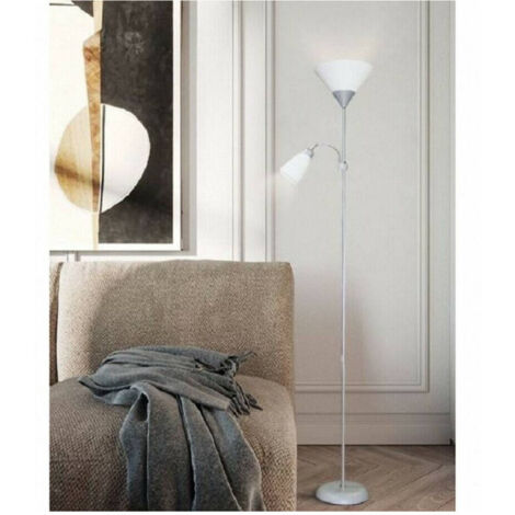 Lampadaire Lampadaire 180cm 2 Bras Abat-jour Lumière Ajustable Home Office       Argent