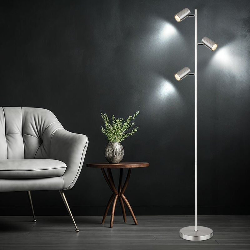 Lampadaire lampadaire 3 lumières lampadaire orientable lampadaire salon moderne argent, 3 flammes, métal, 3x GU10, LxlxH 25x23x154 cm