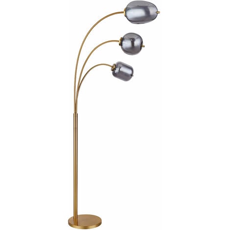 Lampadaire vintage lampadaire salon lampe en bois 3 flammes, spots mobiles,  style rétro cloches bois métal marron nickel antique, 3x douilles E14,  HxLxP 150x25x25 cm