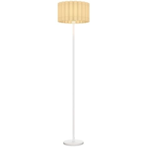 Lampadaire, lampadaire avec douille E27, avec abat-jour ondulé, lampadaire avec interrupteur à pied pour salon, chambre, sans ampoule, blanc