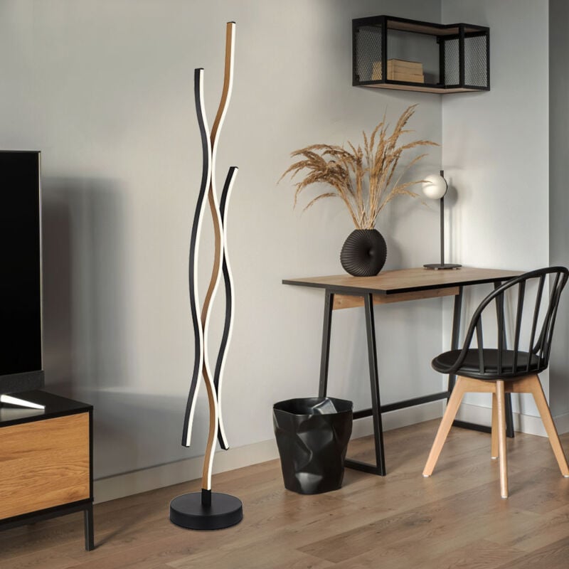 Lampadaire lampadaire de salon aspect bois LED métal noir mat H 135cm