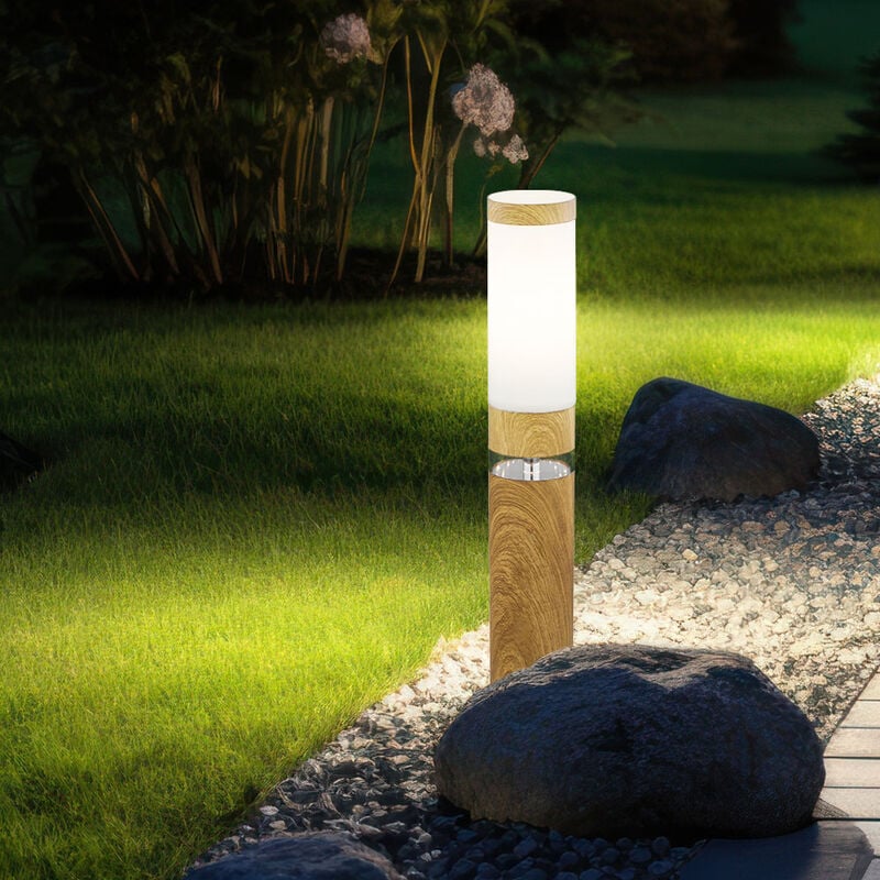 Globo - Lampadaire lampadaire extérieur lampadaire rond extérieur terrasses inox, aspect bois avec led décorative, 1x E27, DxH 11,7 x 50 cm