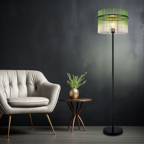 Lampadaire Lampadaire Lampadaire de salon vert noir barres de verre, métal, 1x E27, DxH 38 x 152 cm