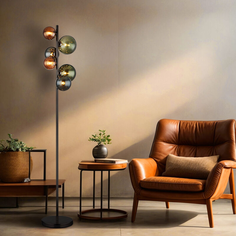 Globo Lighting - Lampadaire lampadaire lampe d'appoint lampadaire chambre lumière lampe de salon, métal verre gris vert, 6 ampoules G9, led 3,5W