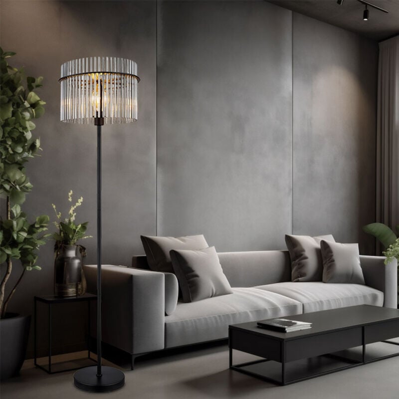 Lampadaire lampadaire plafonnier projecteur chambre lampe de salon tiges de verre noir couleur fumée, métal, 1x E27, DxH 38 x 152 cm