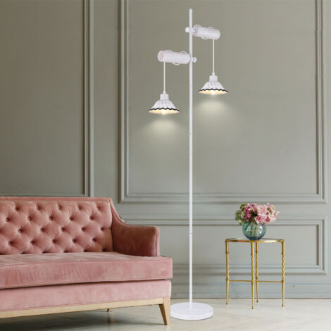 Lampadaire lampadaire lampe de salon lampe de chambre lampadaire, métal blanc bois céramique, 2 ampoules E27, H 168 cm