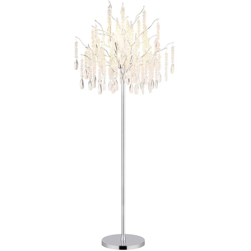 Lampadaire lampadaire lampe de salon verre argenté cristaux interrupteur à pied H165cm