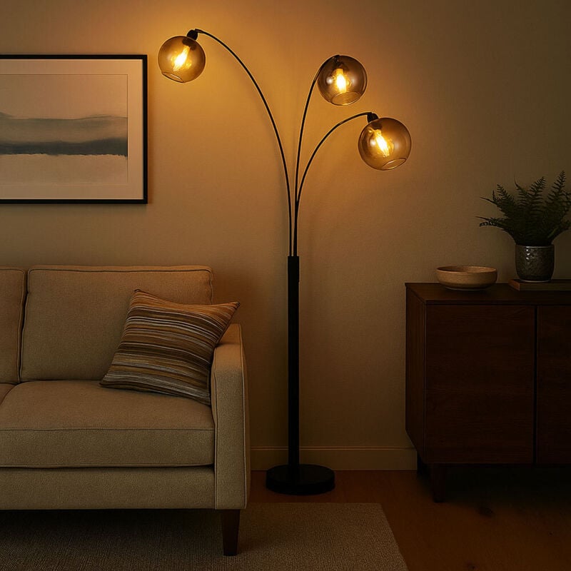Lampadaire lampadaire lampe de salon verre couleur fumée h 200 cm 3 lampes