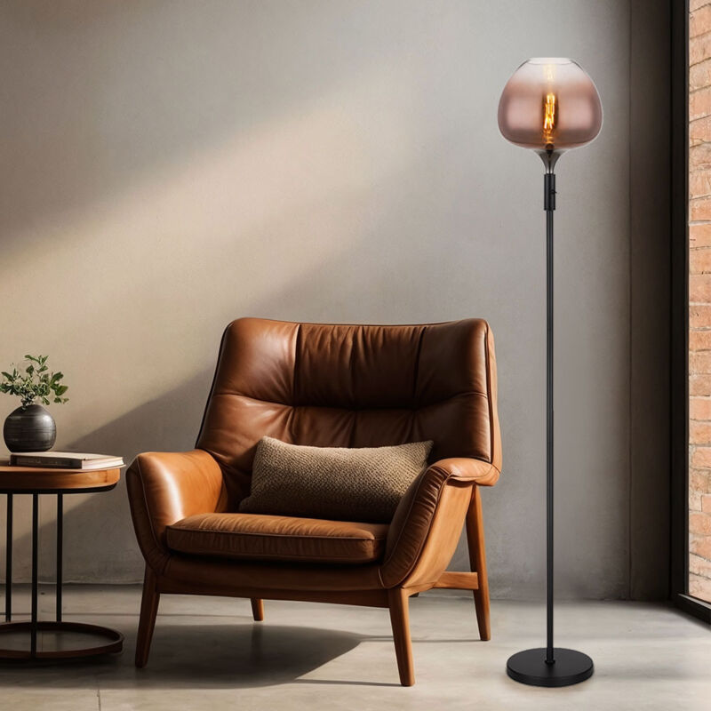 Lampadaire lampadaire lampe de salon verre cuivre noir mat E27 h 165 cm