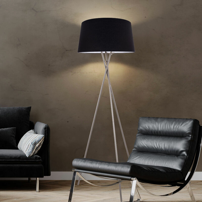 Lampadaire lampadaire salon lampe lampadaire chambre, 3 pieds, abat-jour métal tissu nickel noir mat, 1x douille E27, DxH 62x154cm Lampadaire lampadaire salon lampe lampadaire chambre, 3 pieds, abat-jour métal tissu nickel noir mat, 1x douille E27, DxH 62x154cm