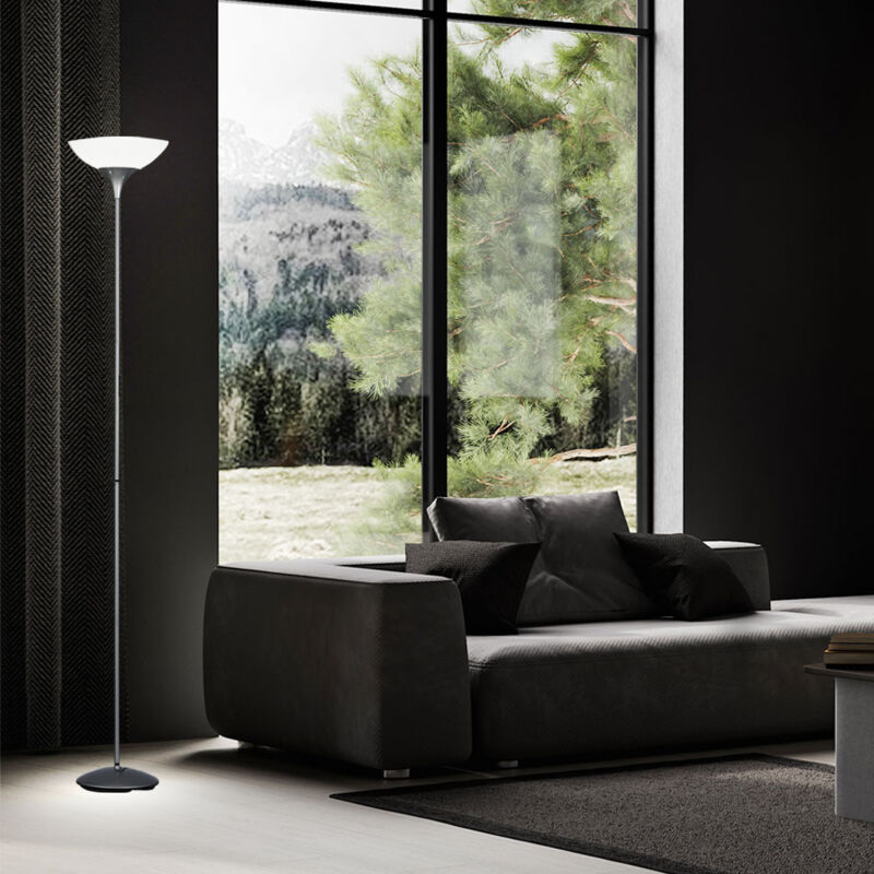 Lampadaire lampadaire uplighter lampe de salon, interrupteur à cordon, métal couleur titane blanc, 1x douille E27, DxH 28x180cm Lampadaire lampadaire uplighter lampe de salon, interrupteur à cordon, métal couleur titane blanc, 1x douille E27, DxH 28x180cm