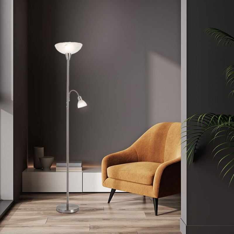 Lampadaire led avec lampe de lecture Salon Lampadaire Liseuse Plafonnier nickel opale, lampe de lecture flexible, 1x E27 1x E14 led, DxH 43,5x180 cm