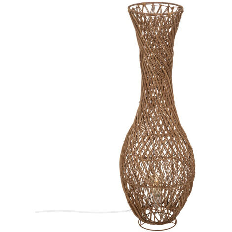 Lampadaire, lampe à poser en rotin tressé coloris beige  et métal noir - diamètre  37,5 x Hauteur 101,5  cm