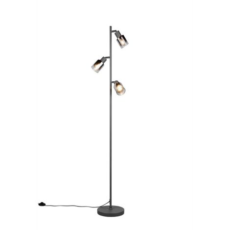 Lampadaire, lampe de bureau, métal noir, 3 ampoules E14, interrupteur à pied, H 154 cm