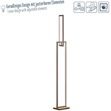Lampadaire lampe de chambre lampadaire, lampe design, interrupteur à pied, carré, métal, couleur rouille, LED 33W 2700lm 3000K blanc chaud, LxlxH 22x18x146 cm