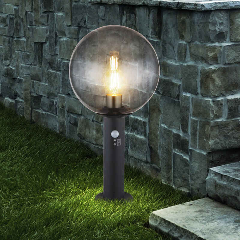 Lampadaire lampe de jardin avec détecteur de mouvement Borne d'extérieur avec détecteur de mouvement, verre aluminium, fumée anthracite, 1xE27, DxH