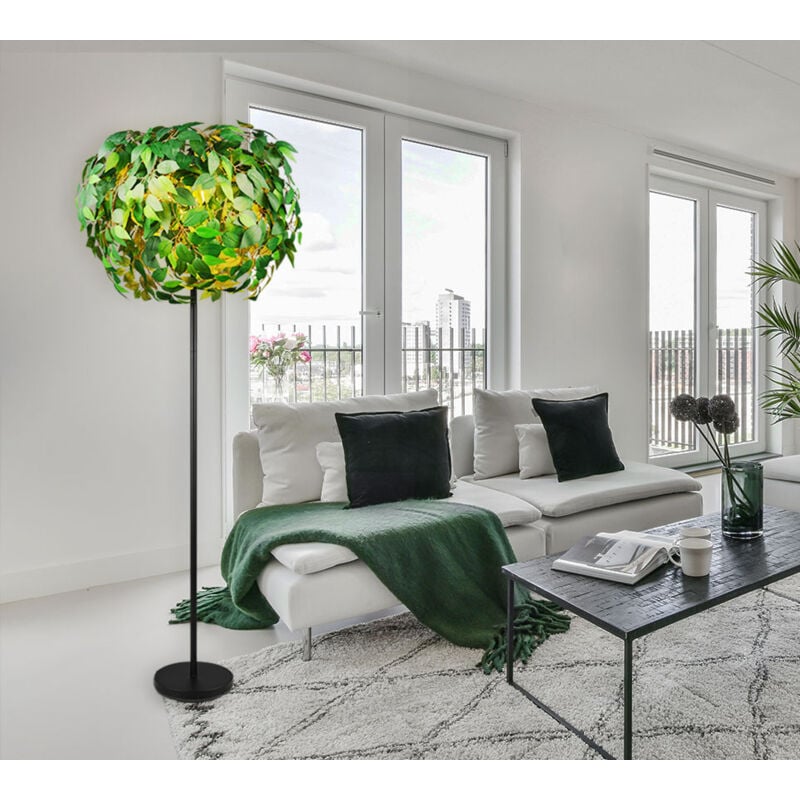 Lampadaire Lampe de salon Lampe d'appoint Lampadaire, métal plastique noir vert design feuilles, 3 flammes E14, h 180 cm