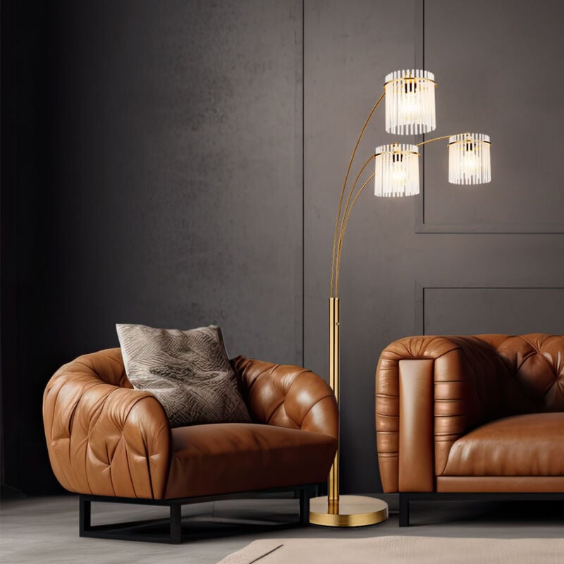 Globo Lighting - Lampadaire led Lampadaire doré Lampe de salon à 3 flammes Lampe d'appoint, tiges en verre opalin, 3x E27 led blanc chaud, LxlxH 100