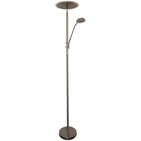 Lampadaire, lampe de salon, verre satiné Lampadaire, lampadaire, métal nickel mat, 1x LED 15W 1x LED 3 W 3000K, HxLxP 180x50x30 cm