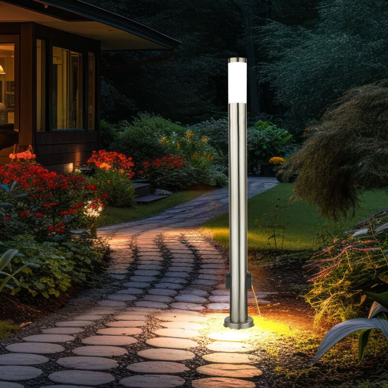 Lampadaire lampe de terrasse de jardin en acier inoxydable extérieur led, prises extérieures, métal, 1x douille E27, DxH 13,1x110 cm