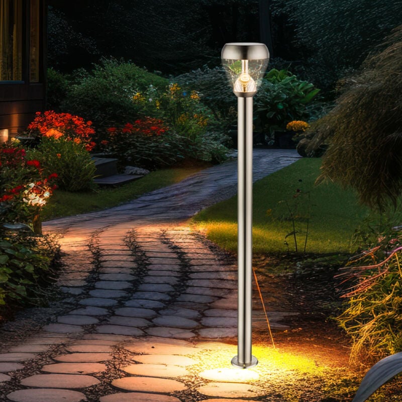 Lampadaire Lampe d'extérieur Lampadaire Lampadaire acier inoxydable, abat-jour, verre, transparent, IP44 résistant aux éclaboussures, 1x LED 8 watt